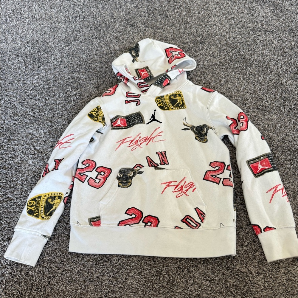 Jordan White Hoodie with Red and Gold Graphics